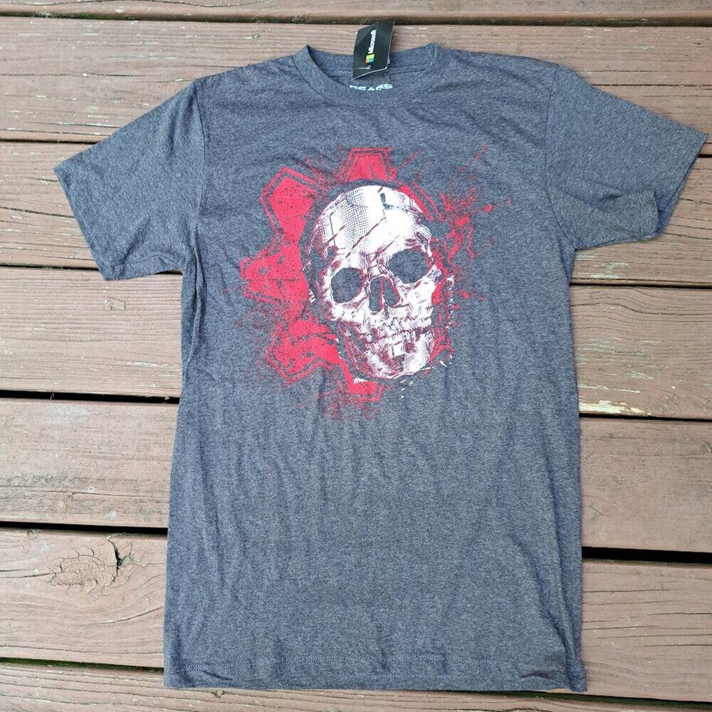 %Vintage Gears of War Black Red Skull Short Sleeve T-Shirt Small